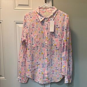 Lilly Pulitzer Sea View Linen Button Down Shirt